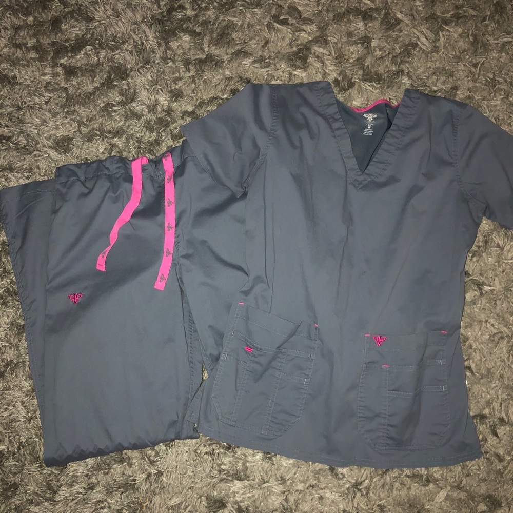 grey med couture scrub set
